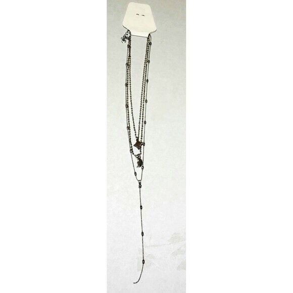 Boho celestial silver Y lariat necklace with layered moon and star charms, 12" - Picture 6 of 11
